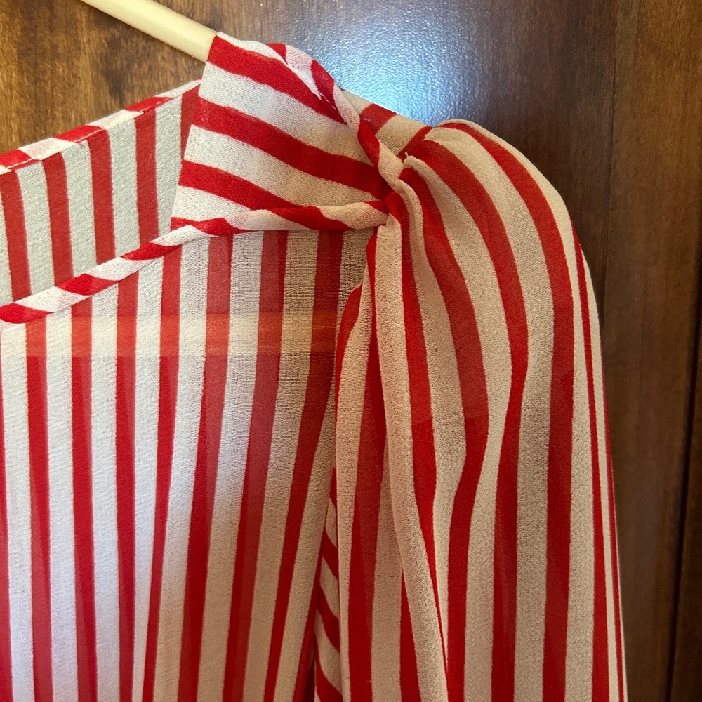 Albert Nipon Sheer Red And White Stripe Dress - image 3